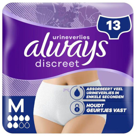 Always Discreet Absorberende Broekjes 6 Druppels Maat M 13 Stuks