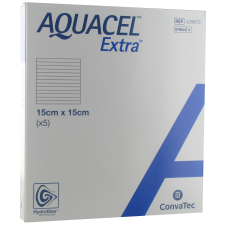 Aquacel Extra Hydrofiber Verband Met Versterkende Vezels 15x15cm Stuks 5