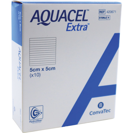 Aquacel Extra Hydrofiber Verband Met Versterkende Vezels 5x5cm Stuks 10