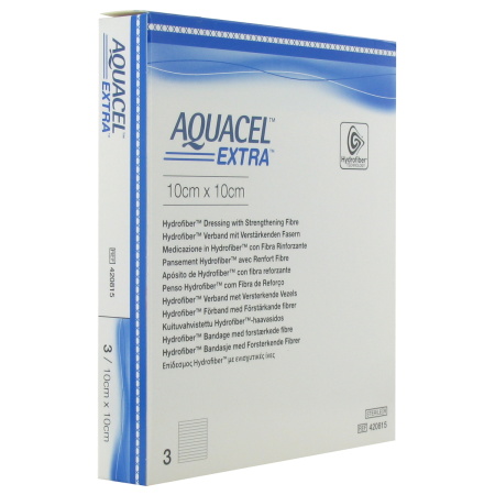 Aquacel Extra Hydrofiber Verband Met Vezelversterking 10x10cm 3 Stuks