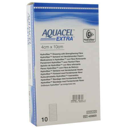 Aquacel Extra Hydrofiber Verband Versterkende Vezels 4x10cm 10 Stuks