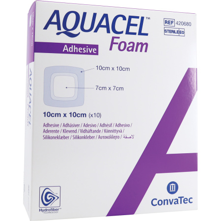 Aquacel Foam Hydrofiber Zelfklevend Schuimverband 10x10cm 10 Stuks
