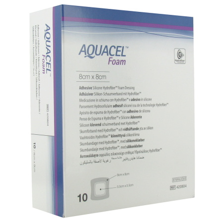 Aquacel Foam Hydrofiber Silicone Klevend Hydrocellulair Verband 8,0x8,0cm 10 Stuks