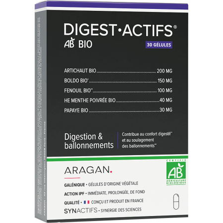 Aragan Synactifs Digestactifs Bio Spijsvertering En Opgeblazen Gevoel 30 Capsules