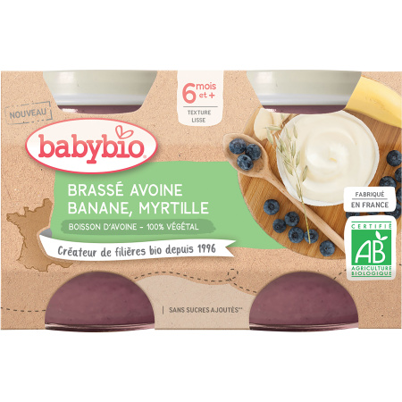 Babybio Brassé Havermout-Banaan-Bosbes Tussendoortje Vanaf 6 Maanden Bio Potjes 2x130g