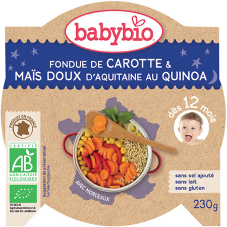 Babybio Franse Wortelen - Suikermaïs - Quinoa - Koriander Vanaf 12 Maanden Pot 230g