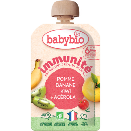 Babybio Knijpzak Immuniteit Appel Banaan Kiwi Acerola +6 Maanden 100g
