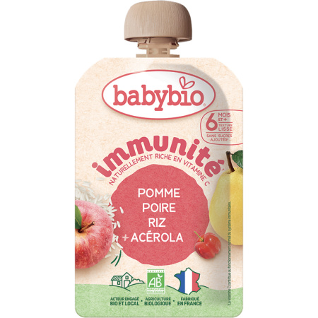 Babybio Knijpzak Immuniteit Appel Peer Rijst Acerola +6 Maanden 100g