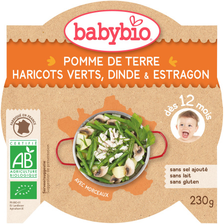 Babybio Mon M'tit Plat Franse Aardappelen, Sperziebonen, Kalkoenvlees En Dragon 230g (50161)