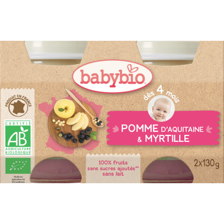 Babybio Kleine Potten Appel En Bosbes Uit Nieuw-Aquitaine Baby's 4+ Maanden 2x130g