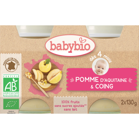 Babybio Appel- En Kweepeermoes Potjes 2x130g