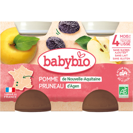 Babybio Potjes Franse Appel En Pruim Vanaf 4 Maanden Pots 2x130g