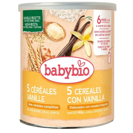 Babybio 5 Granen Vanille Volkoren Granen Vanaf 6 Maanden 220g