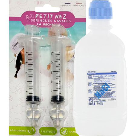 Baxter Viapack NaCl 0,9% Fysiologisch Serum 1000ml + Petit Nez Neusspuiten Baby's 2 Stuks Promo Pack