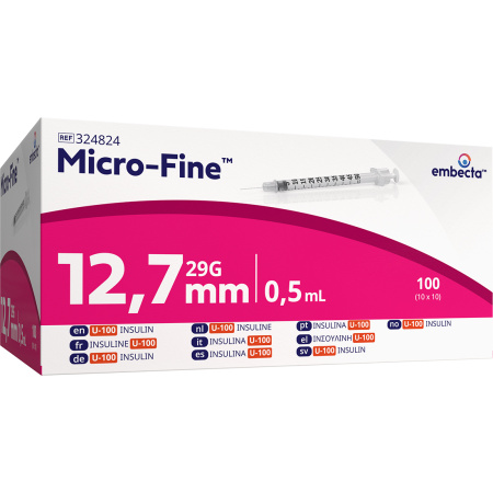 Embecta Micro-Fine+ Insuline Spuit 0,5ml 29Gx12,7mm Stuks 100 (320812)
