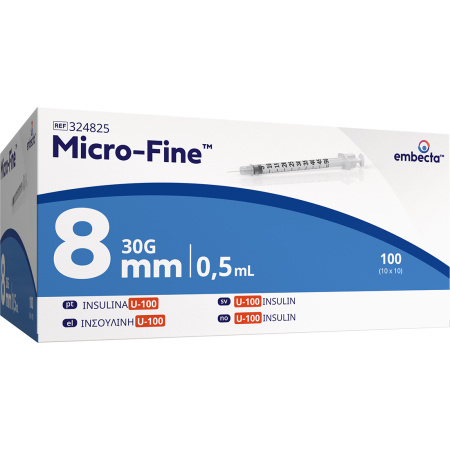 Embecta Micro-Fine+ Insuline Spuit 0,5ml 30Gx8mm Stuks 100 (324870)