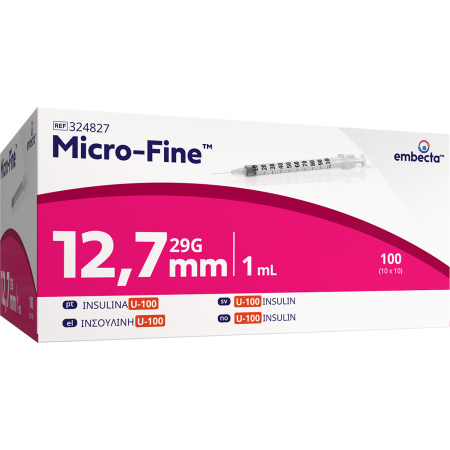 Embecta Micro-Fine+ Insuline Spuit 1ml 29Gx12,7mm Stuks 100 (324827)