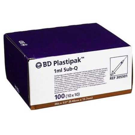 BD Spuit Plastipak 1ml+26Gx1/2 Sub-Q 100 Stuks