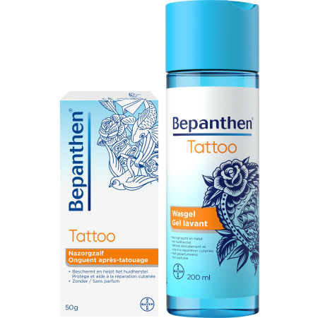 Bepanthen Tattoo Nazorgpakket Nazorgzalf Intens Verzorgend Tube 50g + Wasgel Flacon 200ml