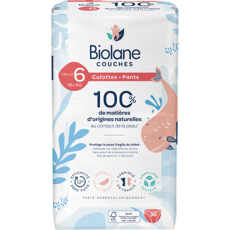 Biolane Luiers Van Materialen Van Natuurlijke Oorsprong Maat 6 +16kg Alle Huidtypes 36 Stuks