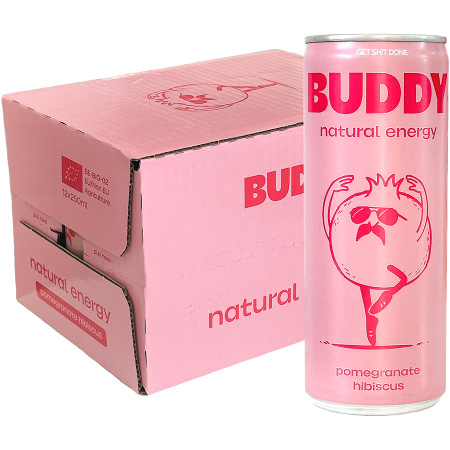Buddy Natuurlijke Energiedrank Granaatappel Hibiscus 12x250ml