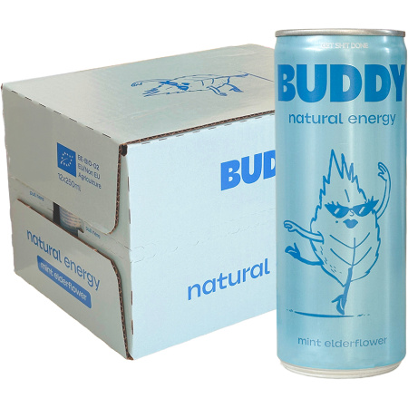 Buddy Natuurlijke Energiedrank Munt Vlierbloesem 12x250ml