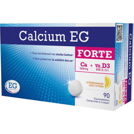 Calcium EG Forte 1000mg/800IU Citroen Behoud van Sterke & Gezonde Botten Smaak 90 Kauwtabletten
