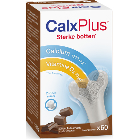 CalxPlus Calcium Vitamine D En Vitamine K Sterke Botten Chocoladesmaak 60 Kauwtabletten