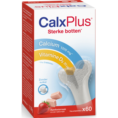 CalxPlus Suikervrij Aardbeiensmaak 60 Kauwtabletten