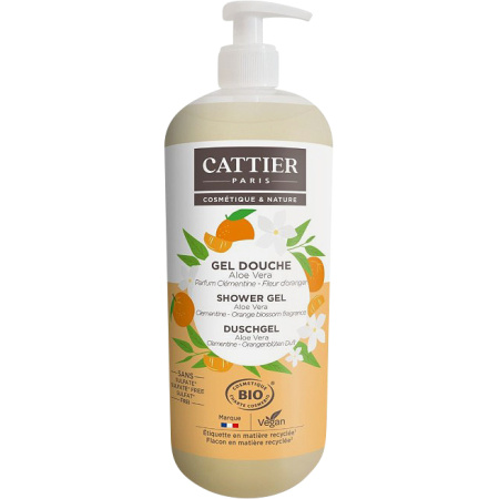 Cattier Douchegel Sulfaatvrij Clementine Sinaasappelbloesem Geur Bio Pompfles 1000ml