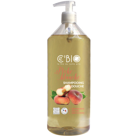 Cebio Shampoo Douchegel Witte Perzik Bio Pompfles 1l