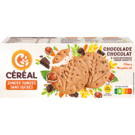 Céréal Zandkoekjes Chocoladestukjes En Hazelnootsmaak Zonder Suikers 132g
