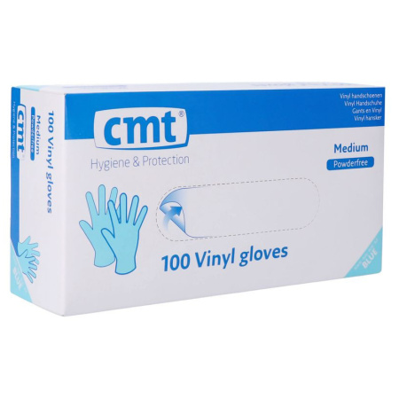 CMT Vinyl Handschoenen Blauw Poedervrij M 100 Stuks