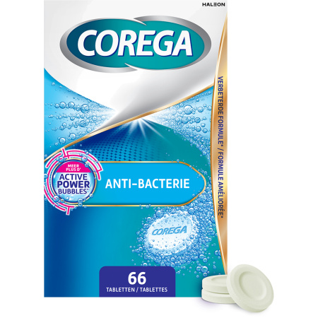 Corega Anti-Bacterieel Reinigingstabletten Voor Uw Gebitsprothese 66 Stuks