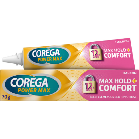 Corega Max Hold + Comfort Kleefcrème Smaakvrij Superieure Fixatie Voor Uw Kunstgebit 70g
