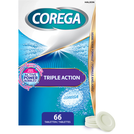 Corega Triple Action Reinigingstabletten Voor Gebitsprothesen 66 Stuks