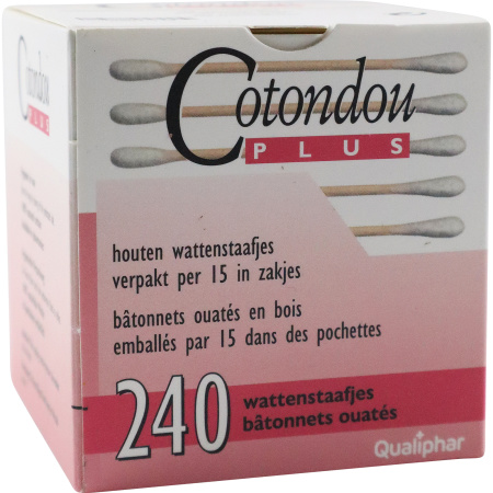 Cotondou Plus Wattenstaafjes Met Houten Steeltje 240 Stuks