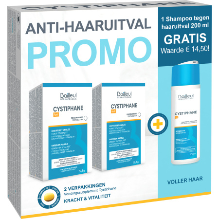 Cystiphane Promo Anti-Haaruitval Haar Nagels 2x120 Tabletten + Shampoo Tegen Haaruitval Gratis 200ml