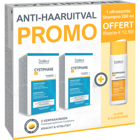 Cystiphane Promo Anti-Haaruitval Haar En Nagels Fort 2x120 Tabletten + Ecophane Soft Shampoo 200ml