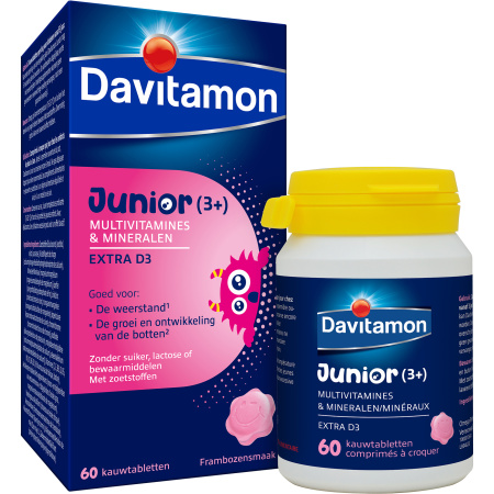 Davitamon Junior Multivitamines +3 Jaar Frambozensmaak 60 Kauwtabletten