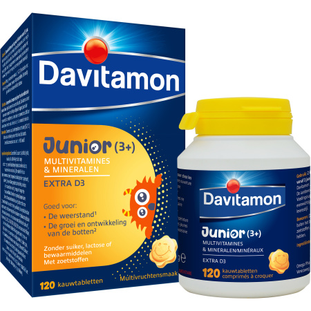 Davitamon Junior Multivitamines +3 Jaar Multivruchtensmaak 120 Kauwtabletten