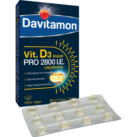 Davitamon Vit D3 Kuur Pro 2800IE Volwassenen Vegan 24 Liquidcaps