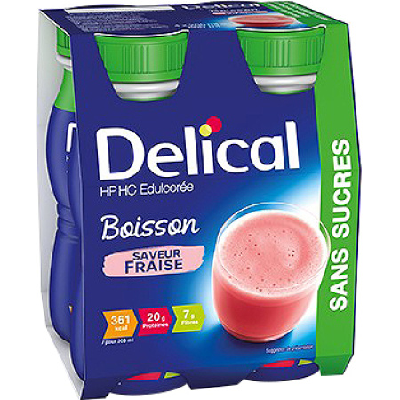 Delical Aardbei Suikervrije Drank 4x200ml