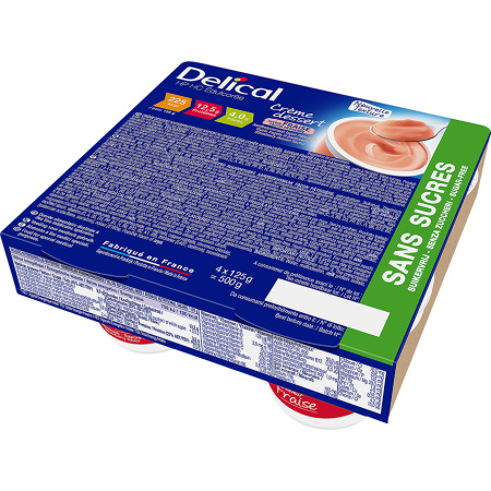 Delical Crème Dessert HP-HC Zonder Suiker Aardbei 4x124g