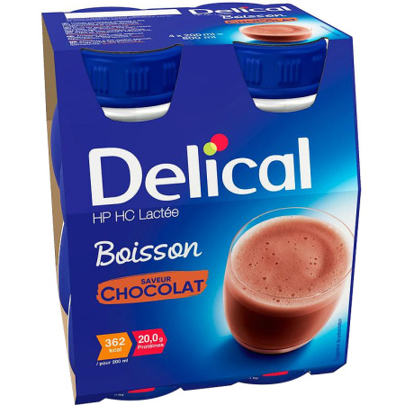 Delical HP HC Melkdrank Met Chocolade Smaak Flessen 4x200ml