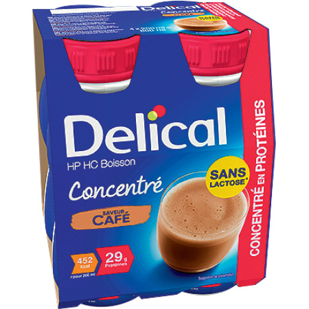 Delical HP HC Geconcentreerde Drank Zonder Lactose Koffie Smaak Flesjes 4x200ml