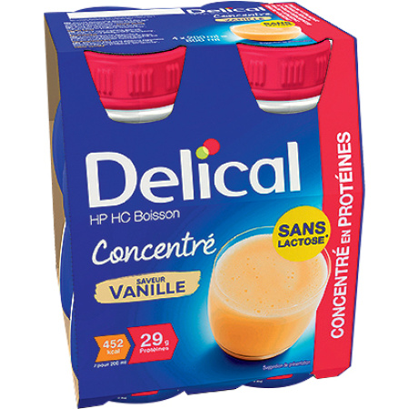 Delical HP HC Geconcentreerde Drank Zonder Lactose Vanille Smaak Flesjes 4x200ml