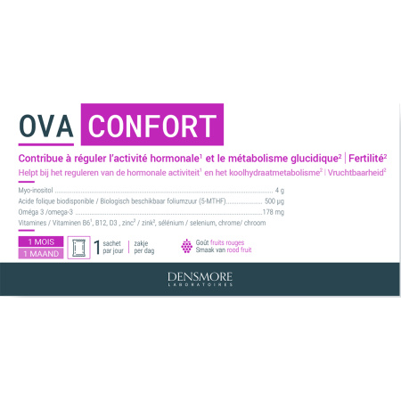 Densmore Ova'Confort Vrouw Hormonale Regulatie Inositol/Omega 3/Zink/Chroom Rode Vruchten 30 Zakjes