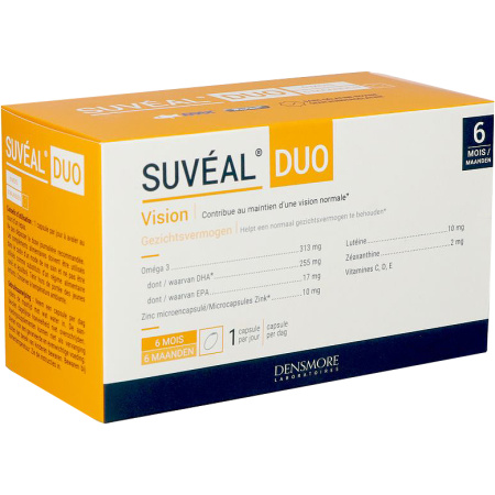 Densmore Suvéal Duo Normaal Zicht Omega 3/Luteïne/Zeaxanthine/Vitaminen/Zink 6 Maanden 180 Capsules