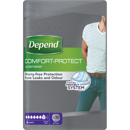 Depend Comfort-Protect Pants Voor Mannen Normal Maat L/XL 9 Stuks